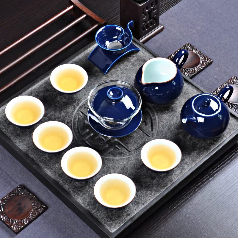 Is a complete set of kung fu tea set glaze ceramic tea cup glass teapot tureen gift boxes home