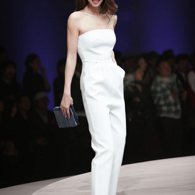 2024 Summer New White Hong Kong Style Simple and Fashionable Slim-Fit Tube Top Jumpsuit Casual Pants Cropped Pants for Women 2024 Summer New White Hong Kong Style Simple and Fashionable Slim-Fit Tube Top Jumpsuit Casual Pants Cropped Pants for Women
