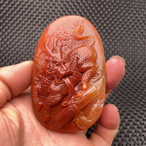 Huanglongyu chicken blood red unicorn send book pendant Fidelity natural original mine Yunnan specialty Longling jade stone Ruby Beast Beast