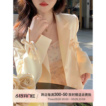 Q Girls Butter Tart Creamy Yellow Suit Jacket Womens Spring and Summer 2024 New Small Korean Style Casual