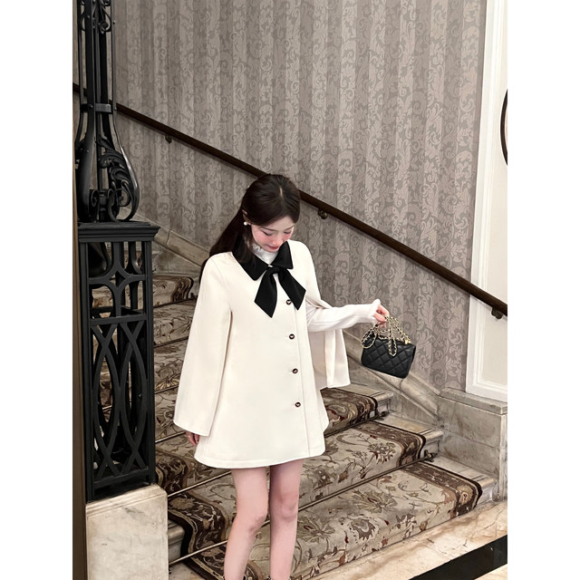 Q Nvjia Yingcha Xiaodiao/Woolen Cape Coat Thickened Small Woolen Coat Women's Autumn and Winter 2024 New Style