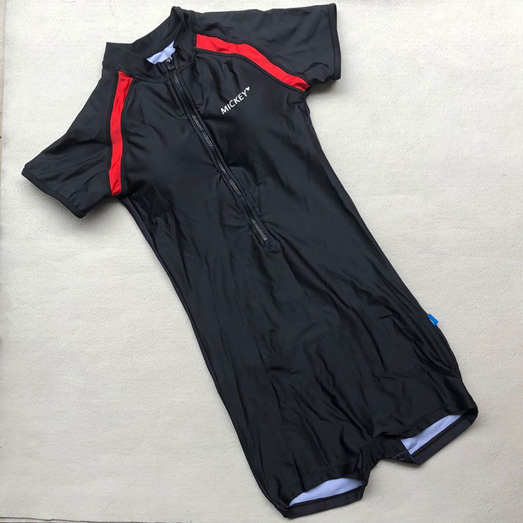 Export Europe and America less Women in short sleeves sunscreen Conservative Back Print Front Middle Pull Chain Race Flat Corner Fit Swimsuit