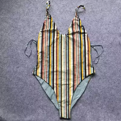 Export European and American tail Women adult vertical stripes thin backless strap adjustment sexy T-shaped one-piece swimsuit tide