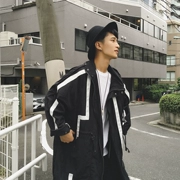 BANGBOY 2018 mùa thu dây rút trang trí thiết kế màu tương phản dài trench coat áo khoác oversize nam triều