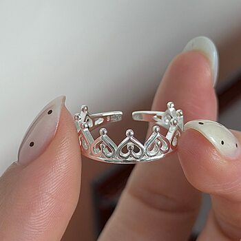 Yunshang clothing s925 sterling silver korean style niche design retro crown love ring korean style fashionable ring