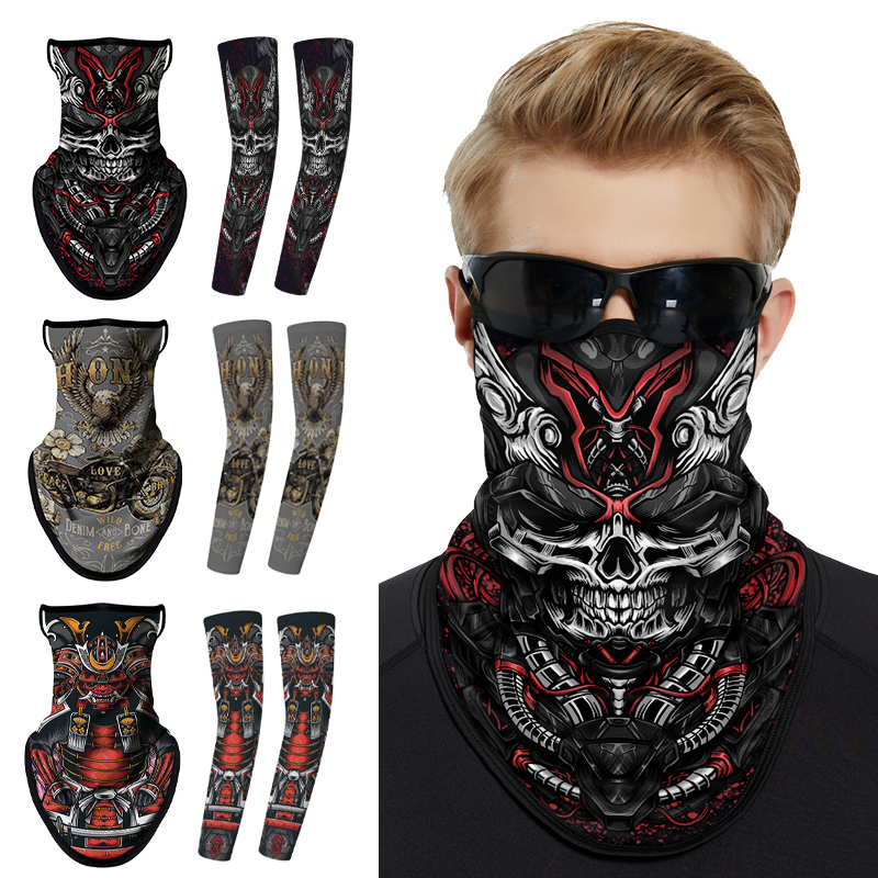 Cycling Mask, Motorcycle Sun Protection Face Scarf, Ear-Hanging Style, Harley Motorcycle Retro Headscarf, Ice Silk Sleeve Set