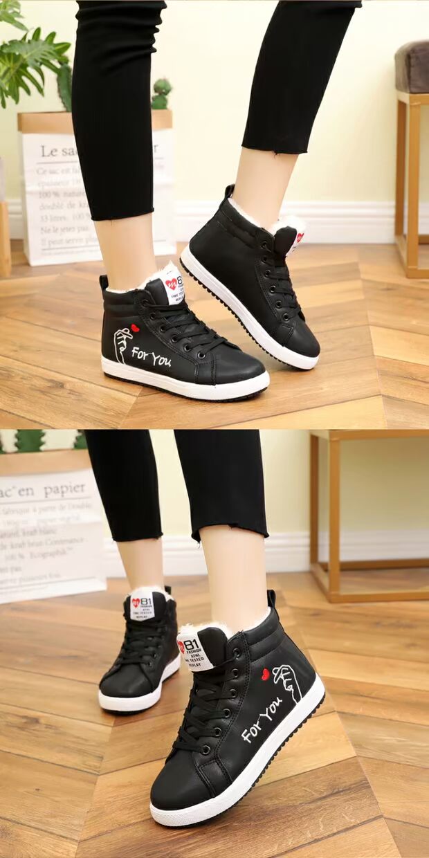 Giày tuyết nữ mùa đông mới cao để giúp giày cotton nữ sinh viên Hàn Quốc phiên bản đế bệt hoang dã cộng với đôi bốt nhung ngắn trẻ em boot nữ cao cổ