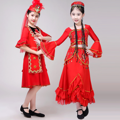 chinese Xinjiang Dance Dress for girls boys Uygur Kazak and Hui minority performance costumes