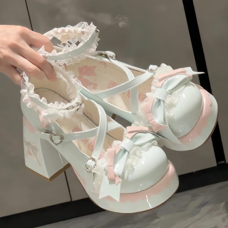 Sweet Berry Bubble Sweet and Cute Original Lolita High Heels Women's Chunky Heel Lo Shoes Bow Lolita Small Leather Shoes