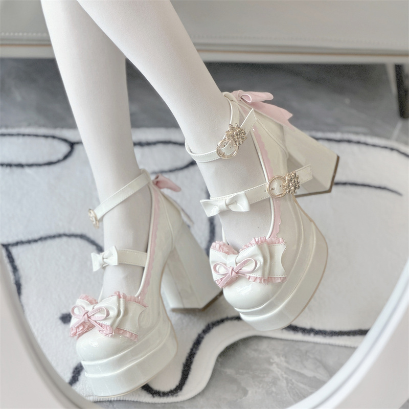 Dreamy Butterfly Original Lolita High Heels Women's Chunky Heel Lo Shoes Round Toe Sweet Lolita Mary Jane Shoes