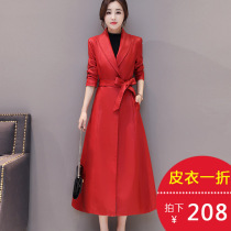 2021 Autumn fitting new genuine leather clothing woman in the middle of a knee leather windweaters Korean version of a sheep leather jacket