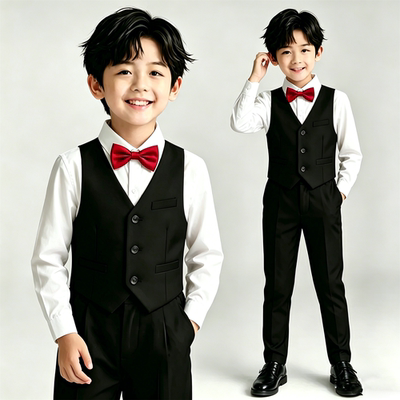 Children's Formal Suit Set, Flower Boy Suspenders, Kindergarten Choir Photo Shoot Performance Outfit, Recitation and Piano Performance Outfit — 4