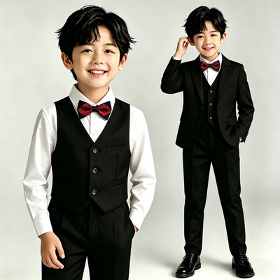 Children's Formal Suit Set, Flower Boy Suspenders, Kindergarten Choir Photo Shoot Performance Outfit, Recitation and Piano Performance Outfit — 5