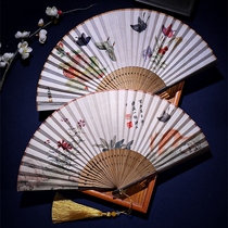 Chinese Wind Summer Fan Folding Fan Style Ancient Wind Chinese Style Garden Play Butterfly Upscale Qipao Children Dance Small Bamboo Fan