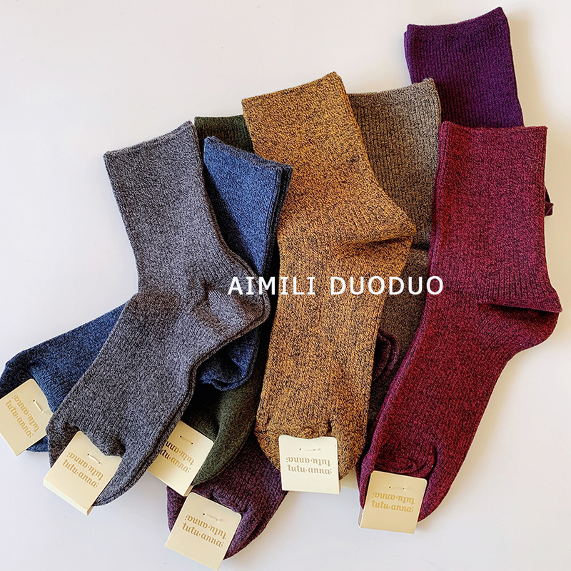 Tutu Genuine Solid Color Melange Color Series Double-Needle Japanese Retro Autumn and Winter Right-Angle Warm Solid Color Women's Short Socks Tutu Genuine Solid Color Melange Color Series Double-Needle Japanese Retro Autumn and Winter Right-Angle Warm Solid Color Women's Short Socks