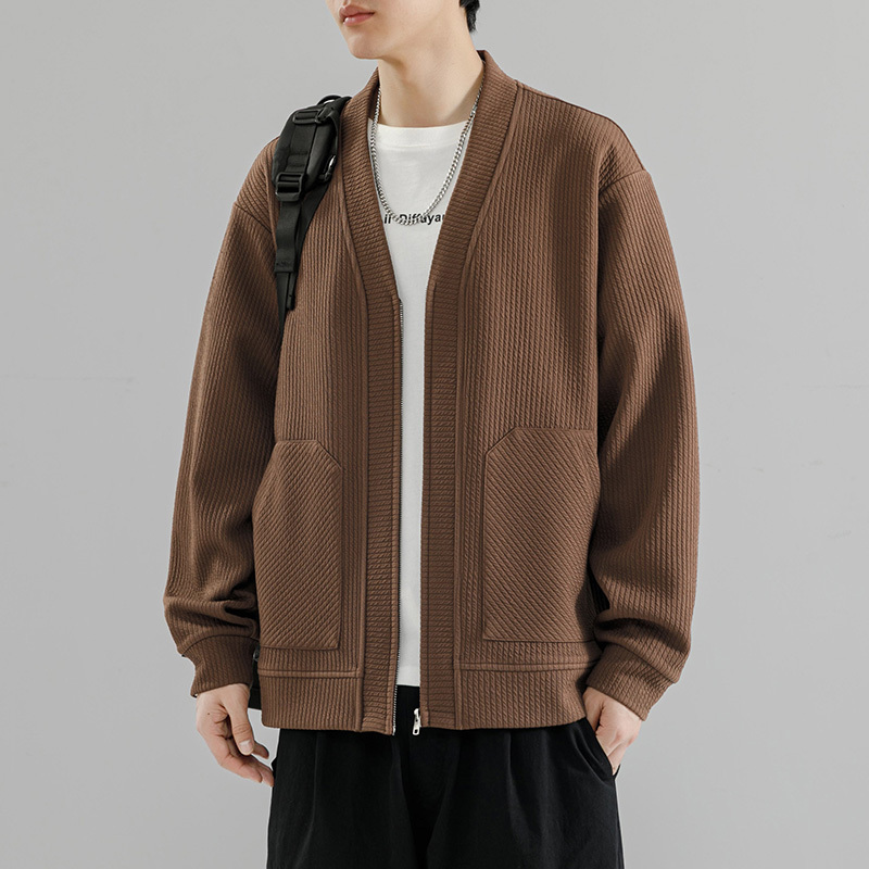 2026 Spring New Collarless Cardigan Sweatshirt Jacket Loose Men's Thin Solid Color Simple Casual Fashion Coat