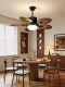 Medieval Style Restaurant Fan Lamp, Retro Walnut Wood Grain Ceiling Fan Lamp, Household Living Room and Bedroom Variable Frequency Integrated Fan Lamp