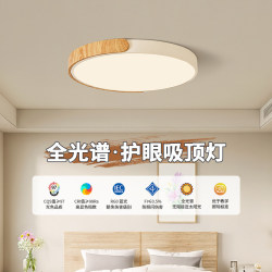 Cream-Colored Round Bedroom Ceiling Light, Japanese Minimalist Style, Natural Wood Style Master Bedroom Light, 2026 New Model Wood Grain Color Light