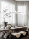 New Chinese-Style Landscape Restaurant Light, Linear Pendant Light, Modern Minimalist Mid-Century Walnut Color Tea Room Dining Table Lighting