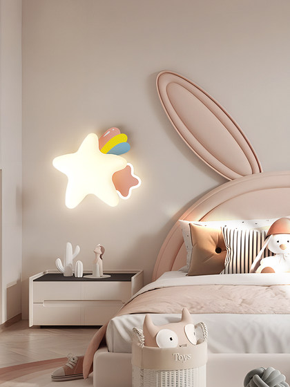 Children's Room Wall Lamp, Cream Style, Creative Star and Moon Bedroom Bedside Lamp, Nordic Warm Princess Room Study Room Lamp