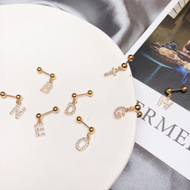 Gold pendant full drill letter screw earrings ear bone nail flash drill 26 English letter titanium steel earrings