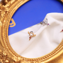 South Koreas new titanium steel ear bone nail female Cherry star wings magic stick cute Japanese Harajuku wind screw earrings