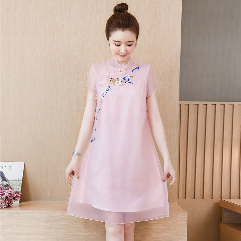 2022 summer new age reduction slim women's foreign school dress large size fat mm ethnic style improved cheongsam skirt