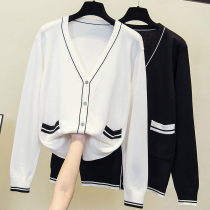 200 catties 2023 new large size womens spring clothes fat sister scheming tops foreign style belly-covering knitted cardigan sweater