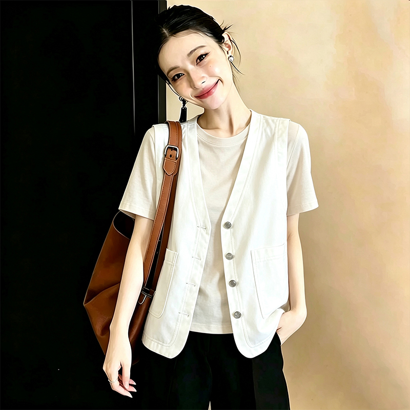 Plus-Size Stylish Versatile Vest for Women, New Autumn Hot-Selling Fashion Commuter Style White Denim Vest Outerwear