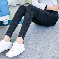 Early autumn new large size jeans outer wear high waist womens pants look thin black fat MM200 catties stretch pants