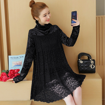 Foreign style large size womens clothing 2021 spring and Autumn lace shirt doll with a base top to cover the stomach in a long chiffon shirt