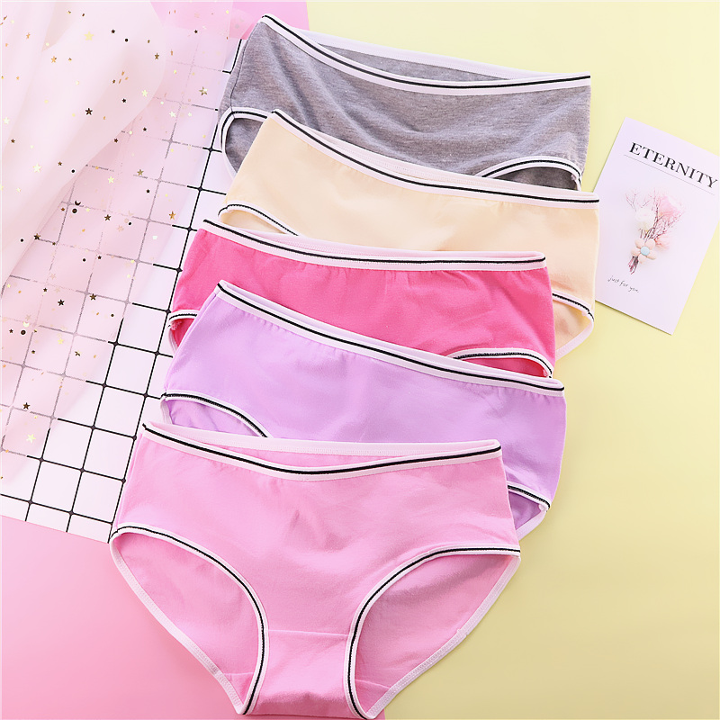 Womens đồ lót bông thấp eo nữ sinh viên bông cô gái dễ thương màu tinh khiết nữ sinh trung học quần short xốp tam giác đầu.