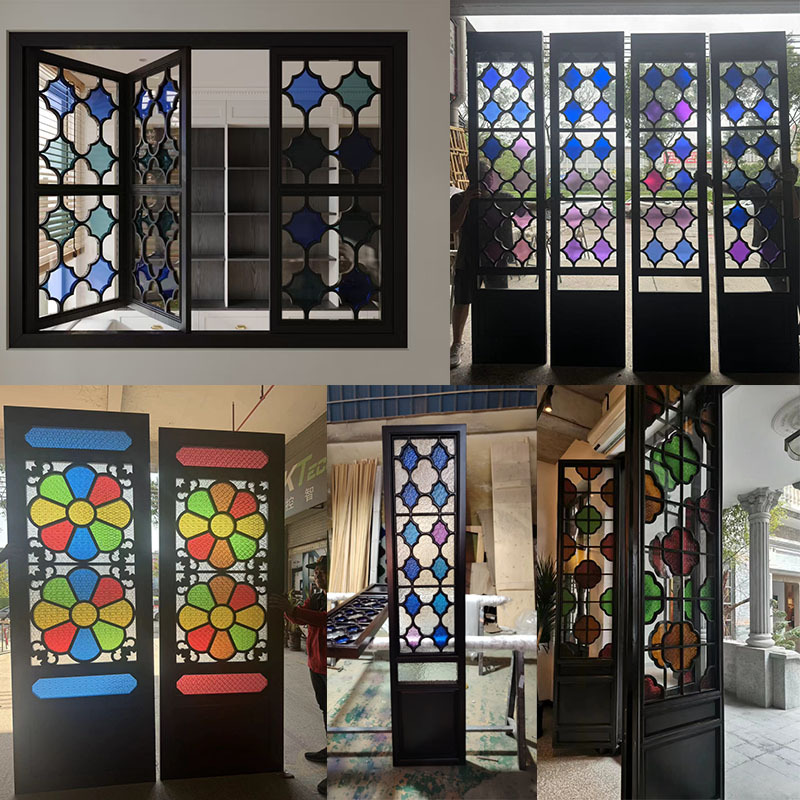 Zhuozheng Garden Flower Window Folding Screen Window Door Colored Glazed Glass Lingnan Arcade Suzhou Garden Retro Liangyuan Qinghui