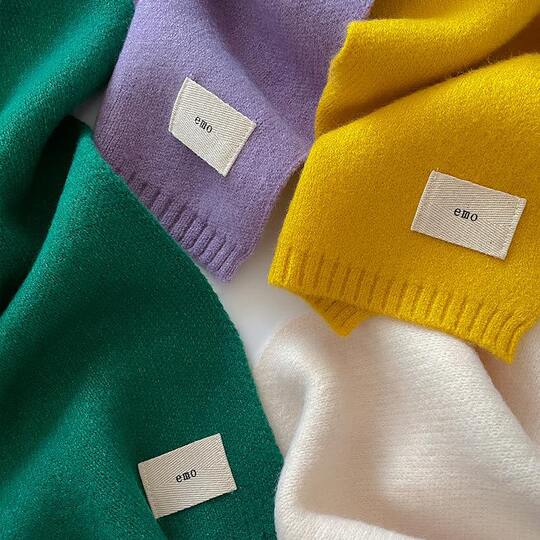 2024 New High-End Korean Style Versatile Solid Color Small Scarf Autumn and Winter Knitted Neck Warmer Couple's Short Wool Scarf