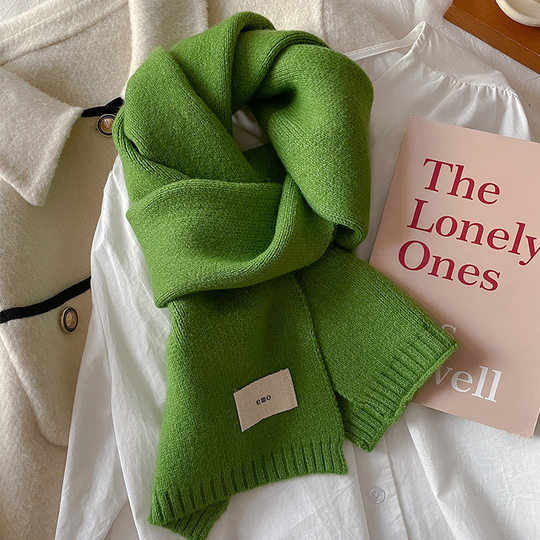 2024 New High-End Korean Style Versatile Solid Color Small Scarf Autumn and Winter Knitted Neck Warmer Couple's Short Wool Scarf