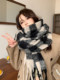 2025 New Black and White Plaid Scarf for Women, Winter Korean Style Versatile Checkerboard Shawl, Dual-Use Warm Tassel Scarf