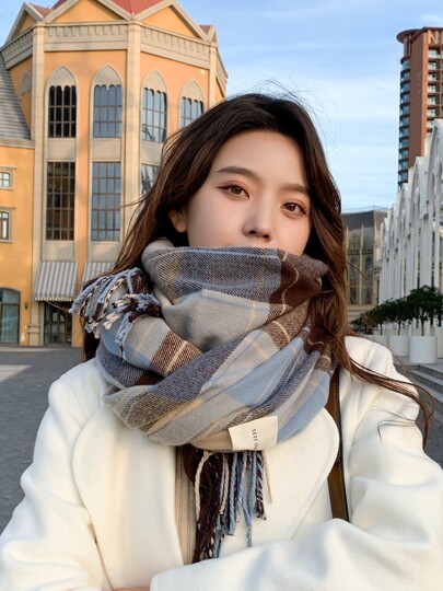 2025 New Maillard Scarf Women's Autumn and Winter Korean Version Versatile Premium Plaid Shawl Couple Scarf Men's Warmth