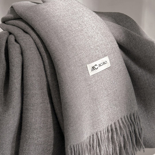 2025 New Imitation Cashmere Solid Color Scarf for Women, Thickened Gray Warm Shawl for Autumn and Winter, Dual-Use Scarf for Couples, Men's Neck Warmer
