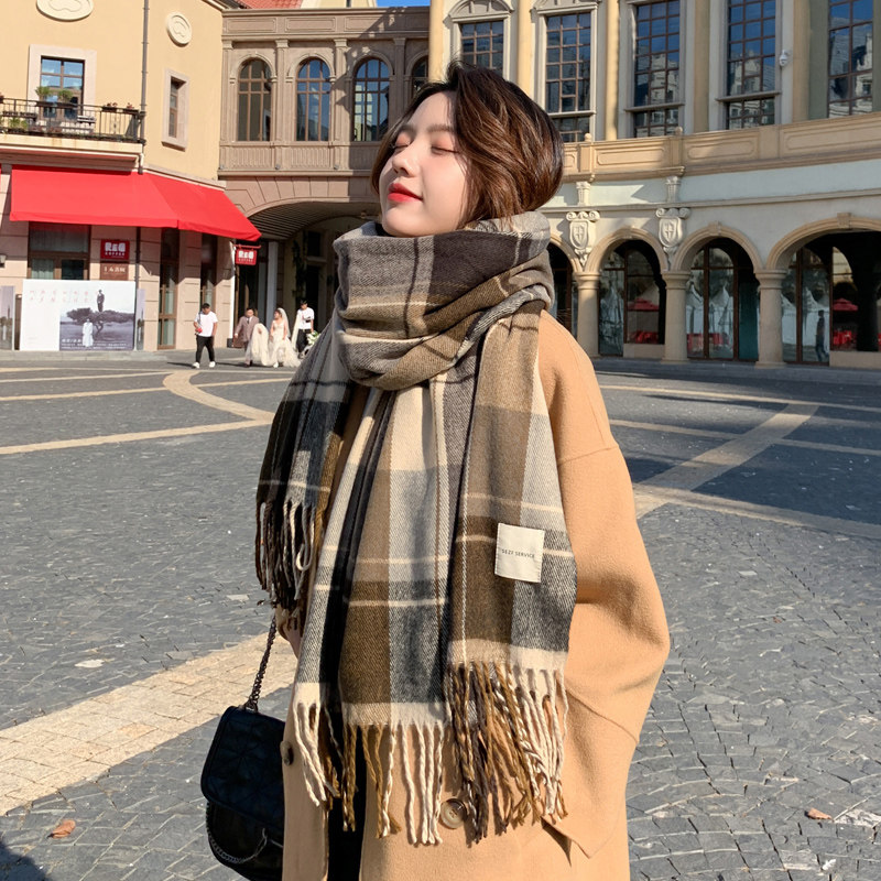 2023 new Maillard scarf Women's autumn Winter Korean version 100 hitch a grid student couple scarf for male warmth wearing a hitch-Taobao
