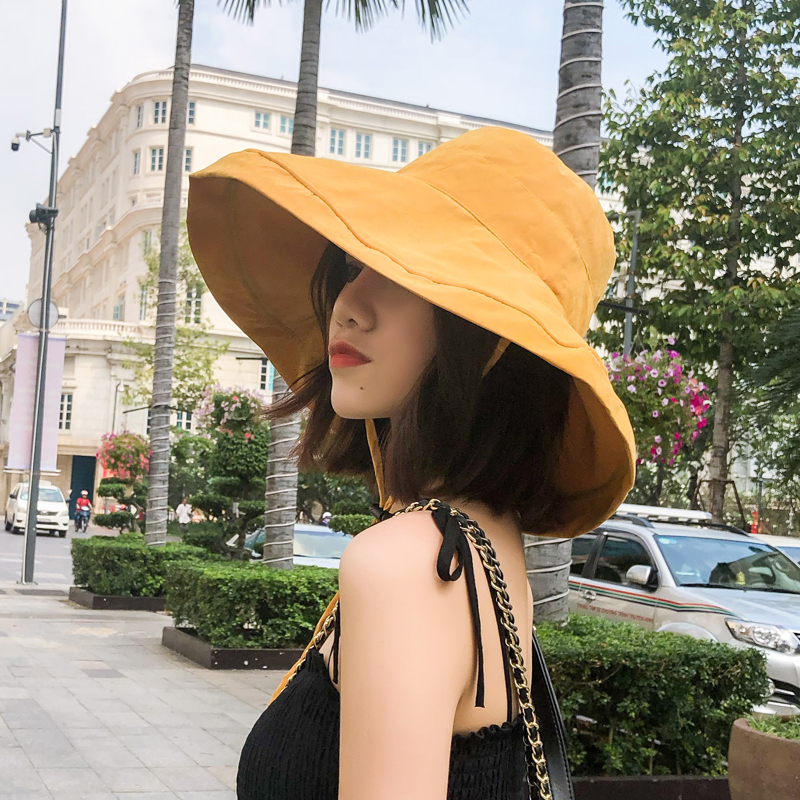 Big brim fisherman hat women's summer sunshade face sunscreen UV protection Korean version of the wild adjustable sun hat