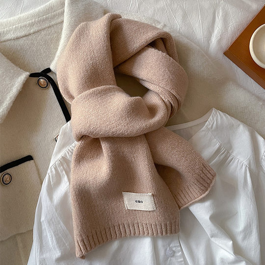 2024 New High-End Korean Style Versatile Solid Color Small Scarf Autumn and Winter Knitted Neck Warmer Couple's Short Wool Scarf