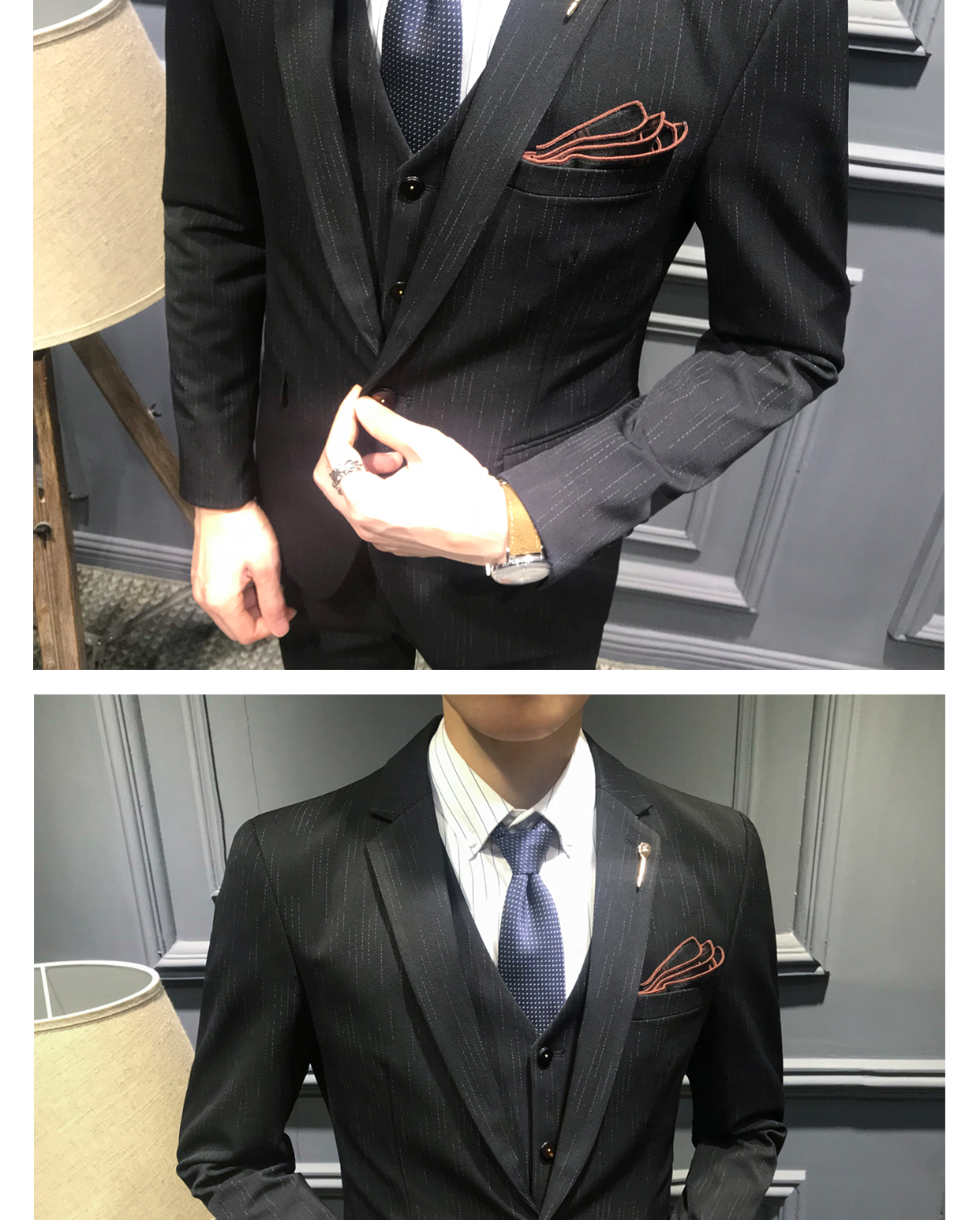 Bộ đồ mùa thu đông phù hợp với xu hướng đẹp trai ba mảnh bộ vest nam trẻ trung