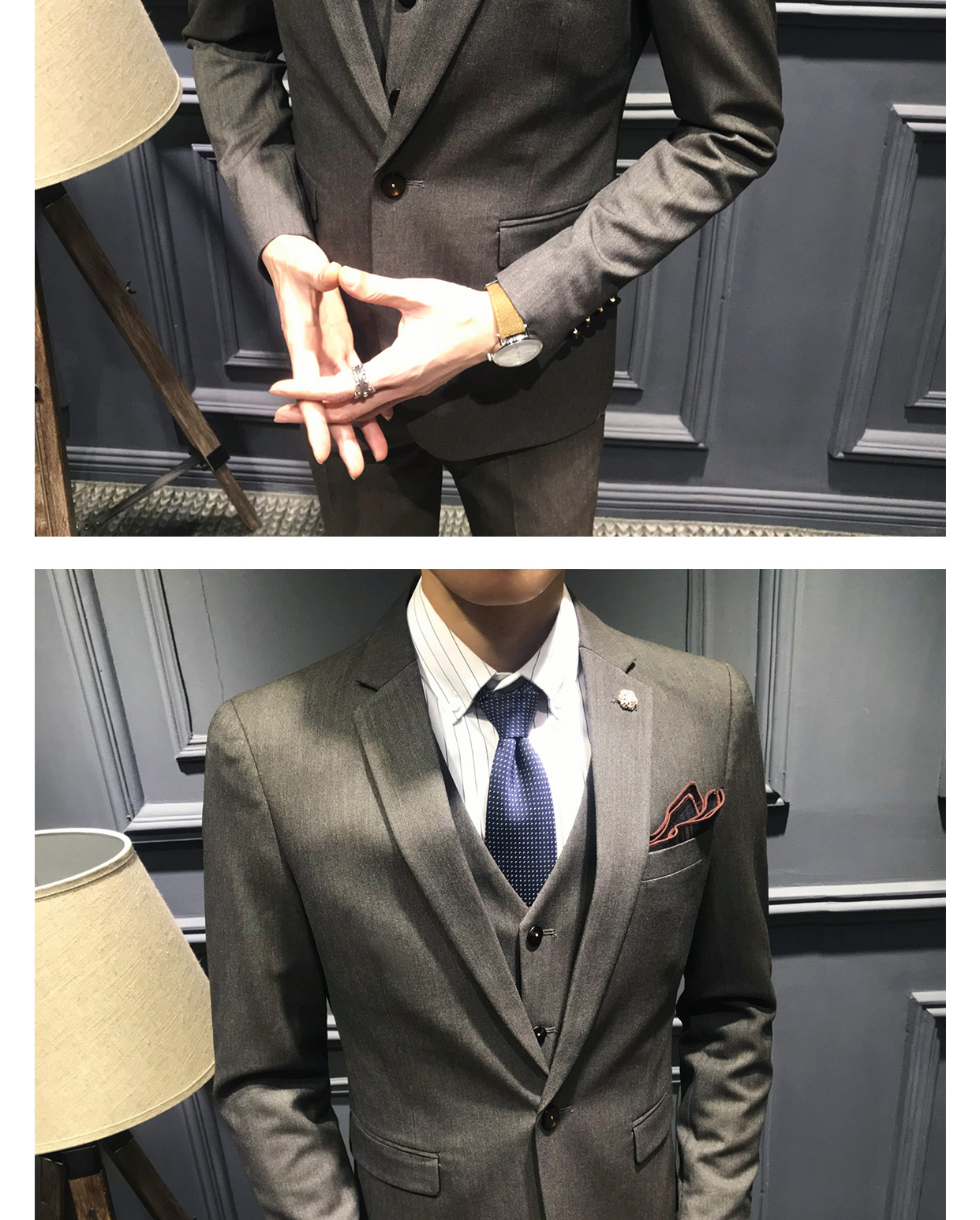 Bộ đồ mùa thu hợp với xu hướng nam đẹp trai ba mảnh chú rể váy cưới phiên bản Hàn Quốc chỉnh sửa phù dâu áo khoác blazer nam