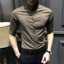 summer mid sleeve shirt men's Korean style half sleeve shirt slim casual handsome solid color trendy short sleeve shirt