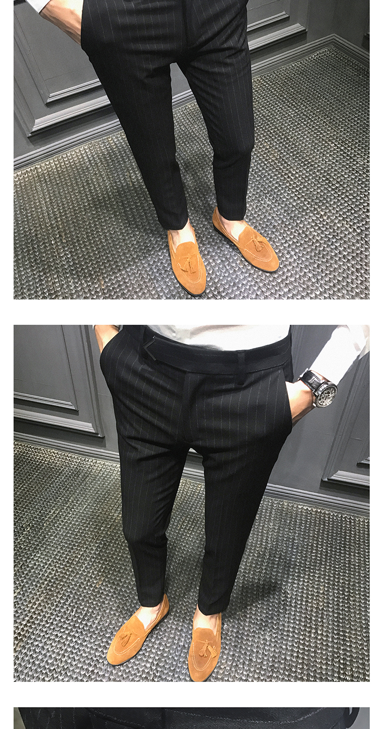 Mùa thu và mùa đông quần âu quần lửng nam Slim phiên bản Hàn Quốc của quần Slim chân dọc nam cộng với xu hướng quần nhung dày quần tây âu