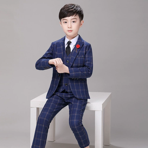 Синий цветной костюм для мальчиков, осеннее детское платье, 2019, детская одежда