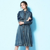 Скандинавский джинсовый плащ, платье, лонгслив, длинная длинная юбка, скандинавский стиль, 2020 года, осенний, с вышивкой, в цветочек, средней длины