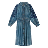 Скандинавский джинсовый плащ, платье, лонгслив, длинная длинная юбка, скандинавский стиль, 2020 года, осенний, с вышивкой, в цветочек, средней длины