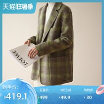 Autumn and winter new double-sided suit jacket female retro plaid ins small hair suit short casual 396