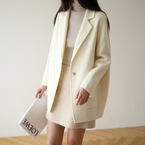 Woolen suit jacket womens autumn and winter new double-sided woolen coat Korean version of high-end medium and long short D501